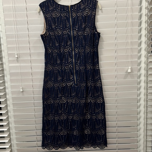 Sharagano Navy Lace Dress with Tan Slip Underneath Dress Up or Wear Casual sz.10 - Picture 5 of 10